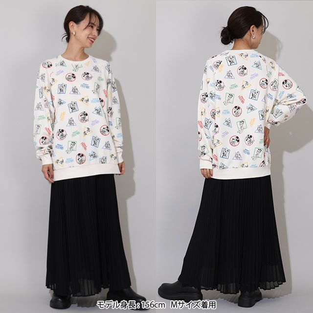 【ベビードール】ミッキー＆フレンズ 親子お揃い キャラクター総柄トレーナー 0903A / 大人 ユニセックス 男女兼用 リンクコーデ ペアルック 親子コーデ トップス 長袖 プルオーバー 春秋冬