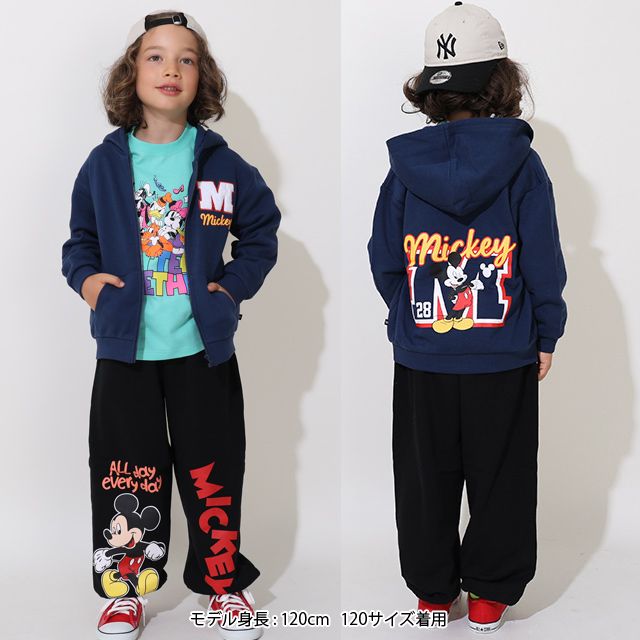 【ベビードール】ミッキー 親子お揃い サガラワッペンジップパーカー 0904K / ベビーサイズ キッズ トップス 長袖 パーカー 羽織り アウター スウェット カンガルーポケット
