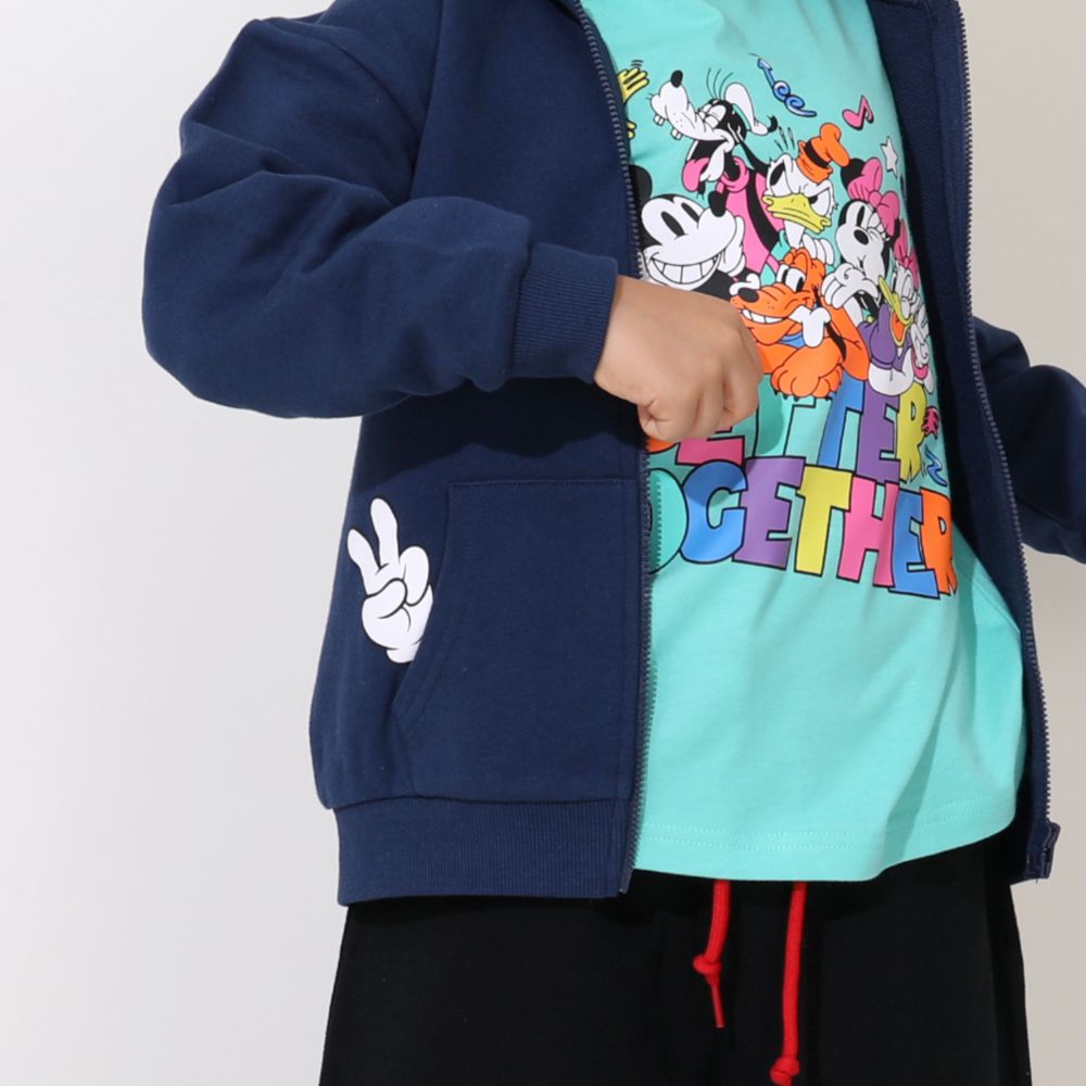 【ベビードール】ミッキー 親子お揃い サガラワッペンジップパーカー 0904K / ベビーサイズ キッズ トップス 長袖 パーカー 羽織り アウター スウェット カンガルーポケット