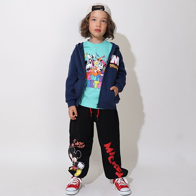 【ベビードール】ミッキー 親子お揃い サガラワッペンジップパーカー 0904K / ベビーサイズ キッズ トップス 長袖 パーカー 羽織り アウター スウェット カンガルーポケット