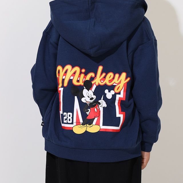 【ベビードール】ミッキー 親子お揃い サガラワッペンジップパーカー 0904K / ベビーサイズ キッズ トップス 長袖 パーカー 羽織り アウター スウェット カンガルーポケット