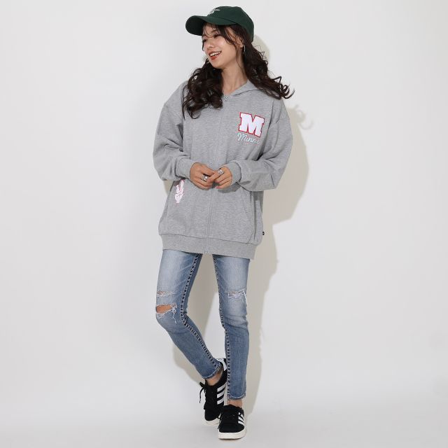 【ベビードール】ミニー 親子お揃い サガラワッペンジップパーカー 0904A / 大人 ユニセックス 男女兼用 リンクコーデ ペアルック 親子コーデ トップス 長袖 パーカー 羽織り アウター スウェット カンガルーポケット