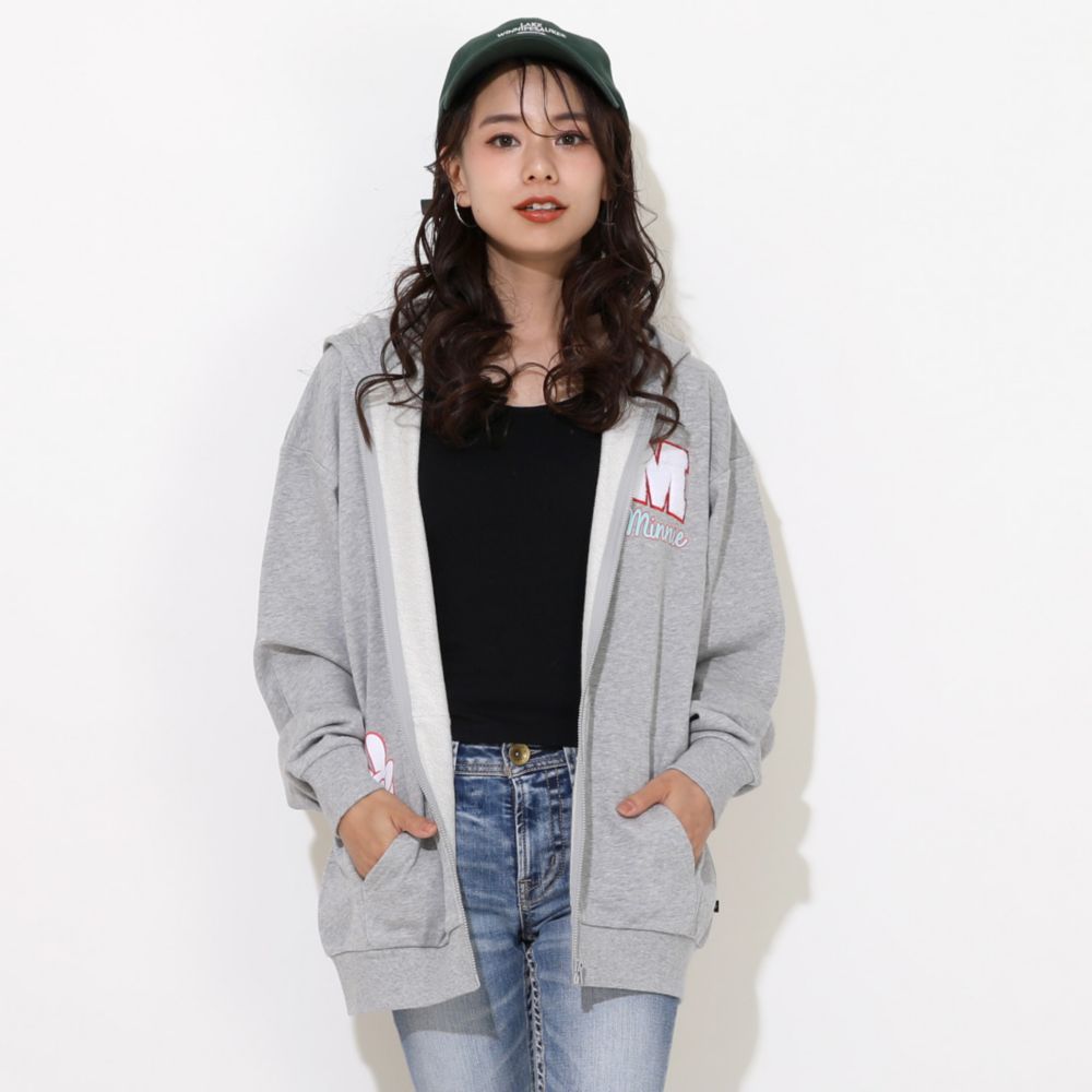 【ベビードール】ミニー 親子お揃い サガラワッペンジップパーカー 0904A / 大人 ユニセックス 男女兼用 リンクコーデ ペアルック 親子コーデ トップス 長袖 パーカー 羽織り アウター スウェット カンガルーポケット