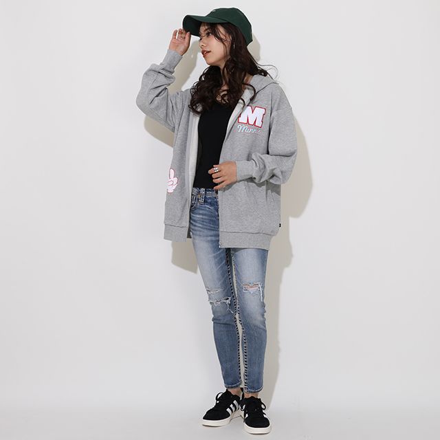 【ベビードール】ミニー 親子お揃い サガラワッペンジップパーカー 0904A / 大人 ユニセックス 男女兼用 リンクコーデ ペアルック 親子コーデ トップス 長袖 パーカー 羽織り アウター スウェット カンガルーポケット