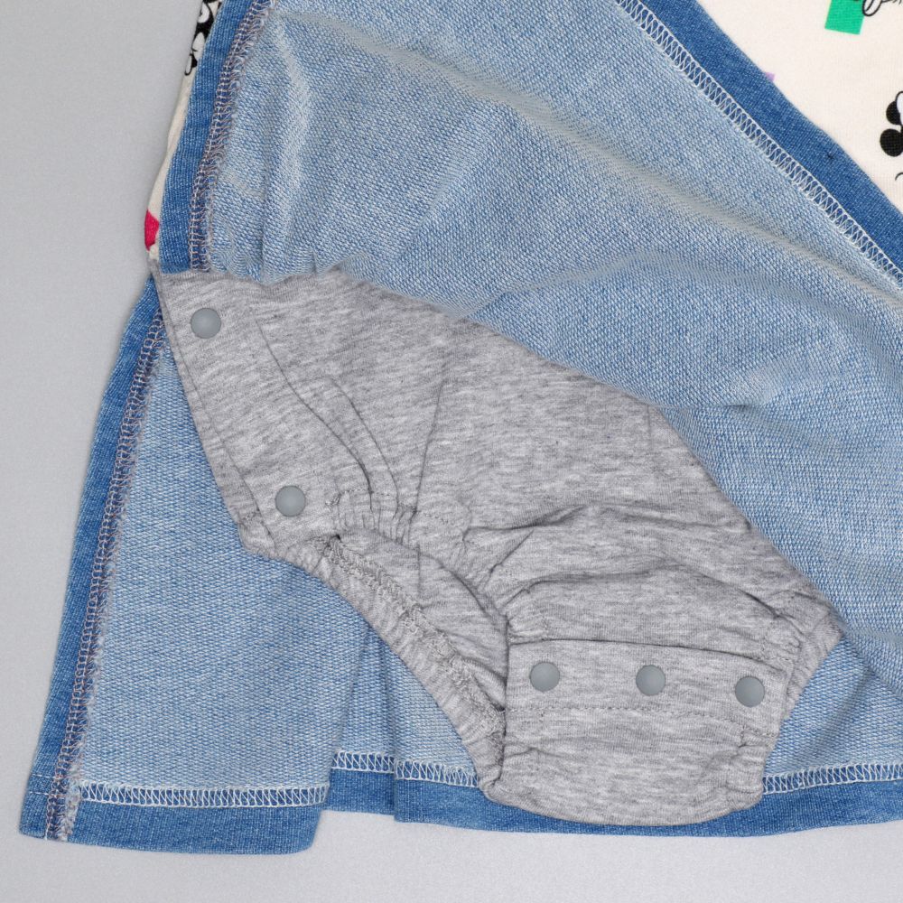 【ベビードール】ミニー カラフル総柄ロンパース 0905B / ベビーサイズ 赤ちゃん 出産祝い 贈り物 プレゼント ベビー服 長袖 つなぎ デニム風 スカート スウェット リンクコーデ ペアルック 親子コーデ