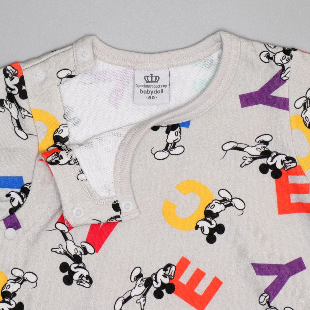 【ベビードール】ミニー カラフル総柄ロンパース 0905B / ベビーサイズ 赤ちゃん 出産祝い 贈り物 プレゼント ベビー服 長袖 つなぎ デニム風 スカート スウェット リンクコーデ ペアルック 親子コーデ