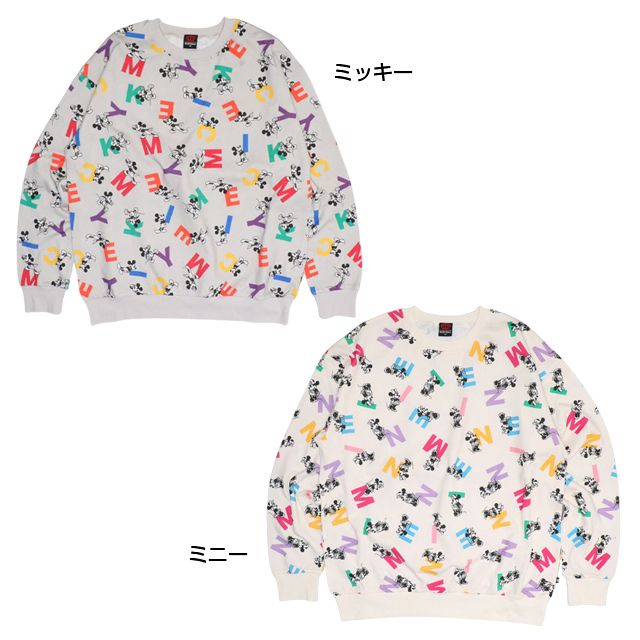 【ベビードール】ミッキー 親子お揃い カラフル総柄トレーナー 0906A / 大人 ユニセックス 男女兼用 リンクコーデ ペアルック 親子コーデ トップス 長袖 スウェット プルオーバー 春秋冬