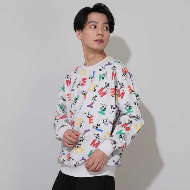 【ベビードール】ミッキー 親子お揃い カラフル総柄トレーナー 0906A / 大人 ユニセックス 男女兼用 リンクコーデ ペアルック 親子コーデ トップス 長袖 スウェット プルオーバー 春秋冬