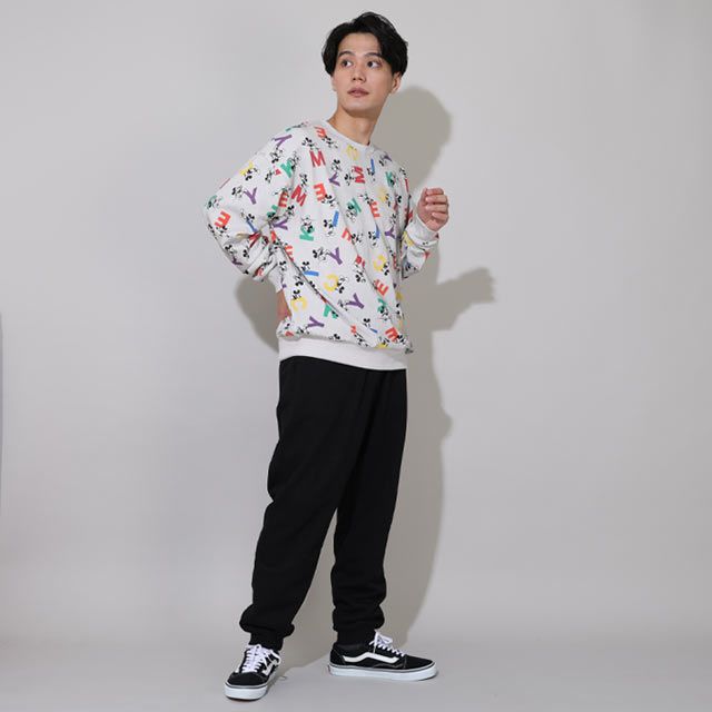 【ベビードール】ミッキー 親子お揃い カラフル総柄トレーナー 0906A / 大人 ユニセックス 男女兼用 リンクコーデ ペアルック 親子コーデ トップス 長袖 スウェット プルオーバー 春秋冬