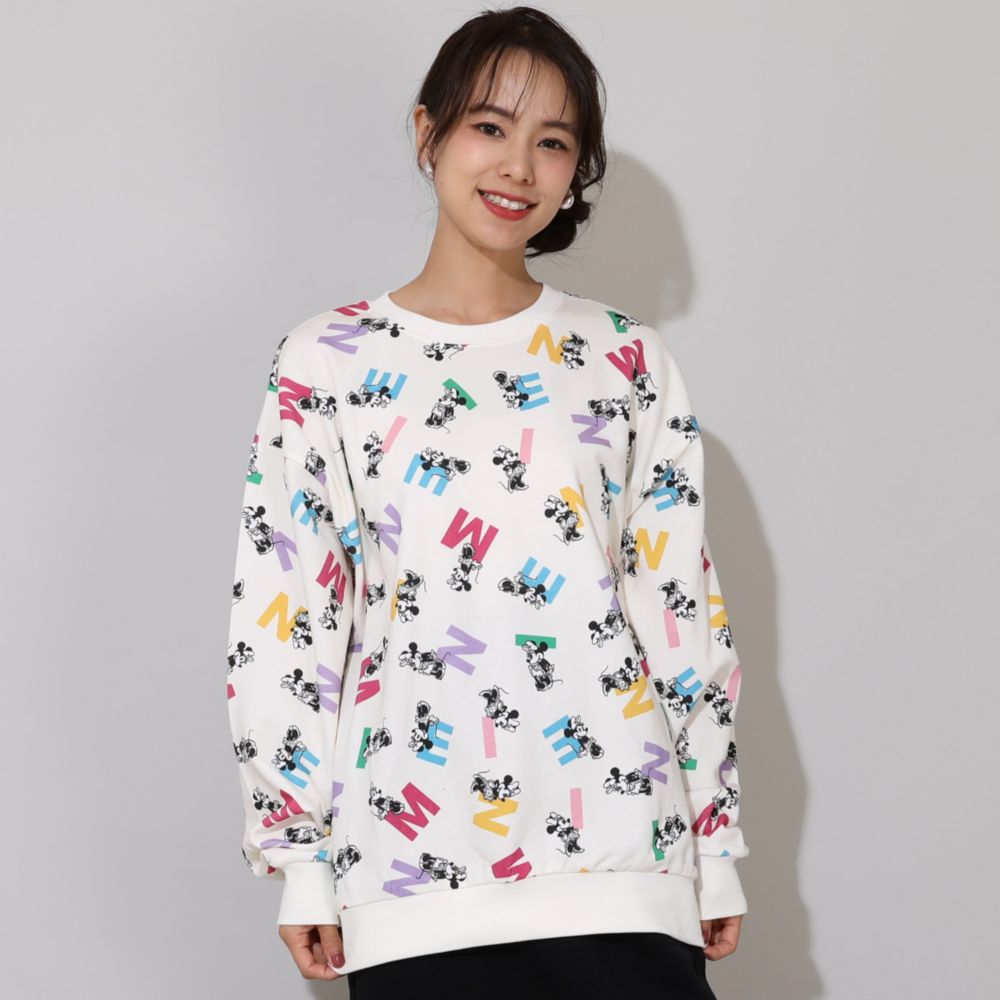 【ベビードール】ミニー 親子お揃い カラフル総柄トレーナー 0906A / 大人 ユニセックス 男女兼用 リンクコーデ ペアルック 親子コーデ トップス 長袖 スウェット プルオーバー 春秋冬