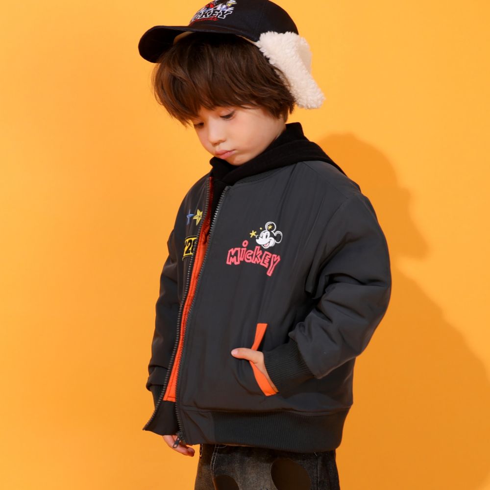 【ベビードール】ミッキー 親子お揃い MA-1ブルゾン 0907K / ベビーサイズ キッズ リンクコーデ ペアルック 親子コーデ トップス アウター ブルゾン ジャケット 羽織り 中綿 防寒