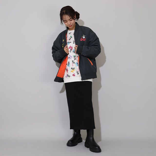 【ベビードール】ミッキー 親子お揃い MA-1ブルゾン 0907A / 大人 ユニセックス 男女兼用 リンクコーデ ペアルック 親子コーデ トップス アウター ブルゾン ジャケット 羽織り 中綿 防寒