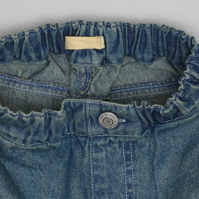 【ベビードール】ミッキー グランジデニムロングパンツ 0908K / ベビーサイズ キッズ ボトムス 長ズボン デニムパンツ ジーパン ヴィンテージ加工 ウエスト総ゴム ゴム穴付き