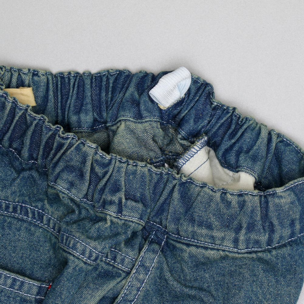 【ベビードール】ミッキー グランジデニムロングパンツ 0908K / ベビーサイズ キッズ ボトムス 長ズボン デニムパンツ ジーパン ヴィンテージ加工 ウエスト総ゴム ゴム穴付き