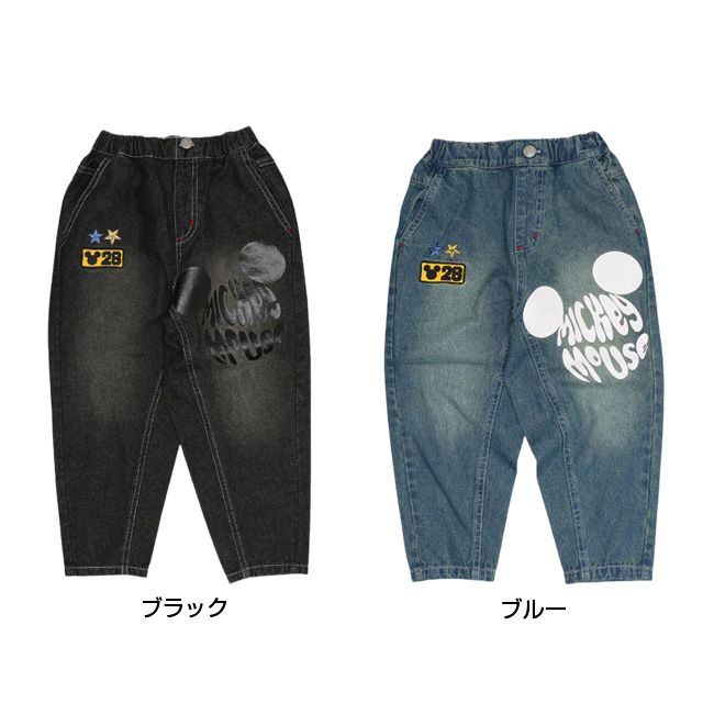 【ベビードール】ミッキー グランジデニムロングパンツ 0908K / ベビーサイズ キッズ ボトムス 長ズボン デニムパンツ ジーパン ヴィンテージ加工 ウエスト総ゴム ゴム穴付き