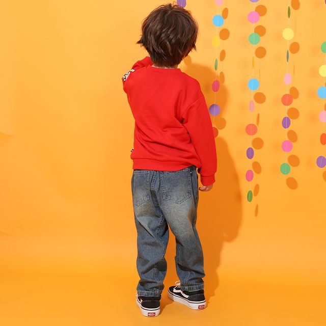 【ベビードール】ミッキー グランジデニムロングパンツ 0908K / ベビーサイズ キッズ ボトムス 長ズボン デニムパンツ ジーパン ヴィンテージ加工 ウエスト総ゴム ゴム穴付き