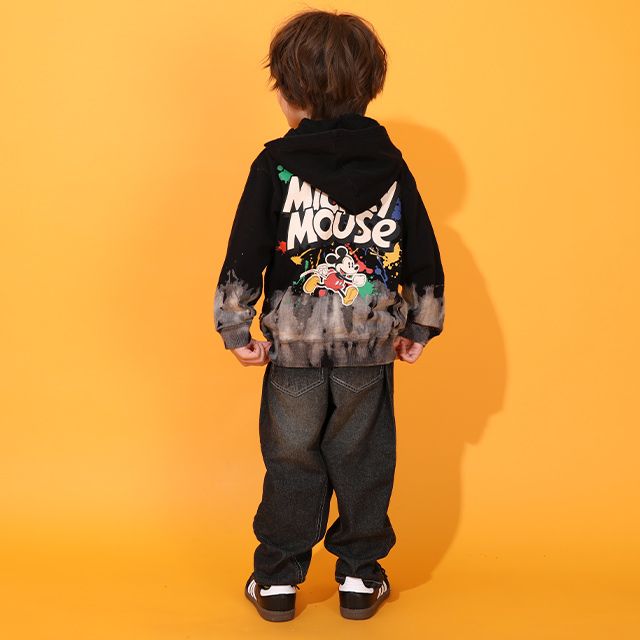 【ベビードール】ミッキー グランジデニムロングパンツ 0908K / ベビーサイズ キッズ ボトムス 長ズボン デニムパンツ ジーパン ヴィンテージ加工 ウエスト総ゴム ゴム穴付き