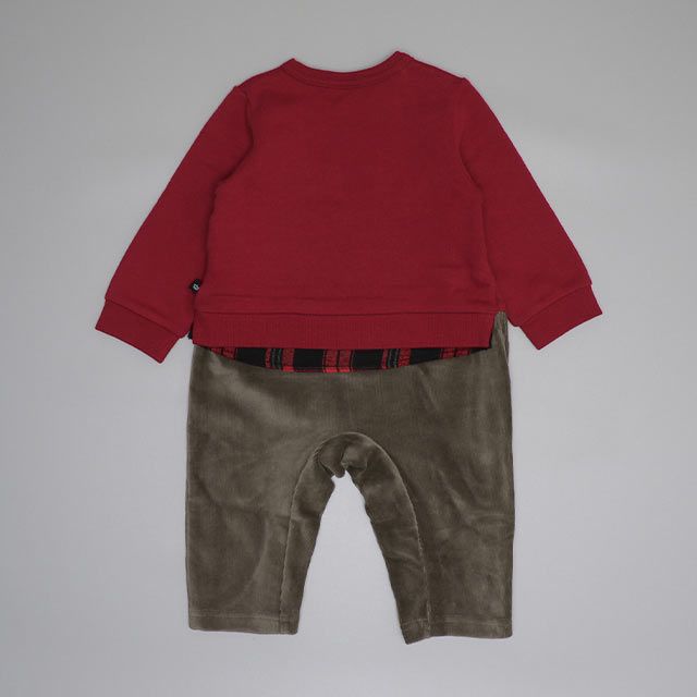 【ベビードール】プー チェックレイヤードロンパース 0909B / ベビーサイズ 赤ちゃん 出産祝い 贈り物 プレゼント ベビー服 長袖 レイヤード風 コーデュロイ リンクコーデ ペアルック 親子コーデ 秋冬