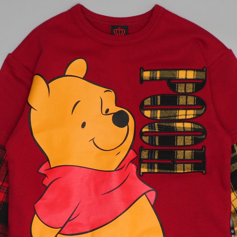 【ベビードール】プー 親子お揃い チェックレイヤードトレーナー 0910K / ベビーサイズ キッズ トップス 長袖 レイヤード風 リンクコーデ ペアルック 親子コーデ 秋冬