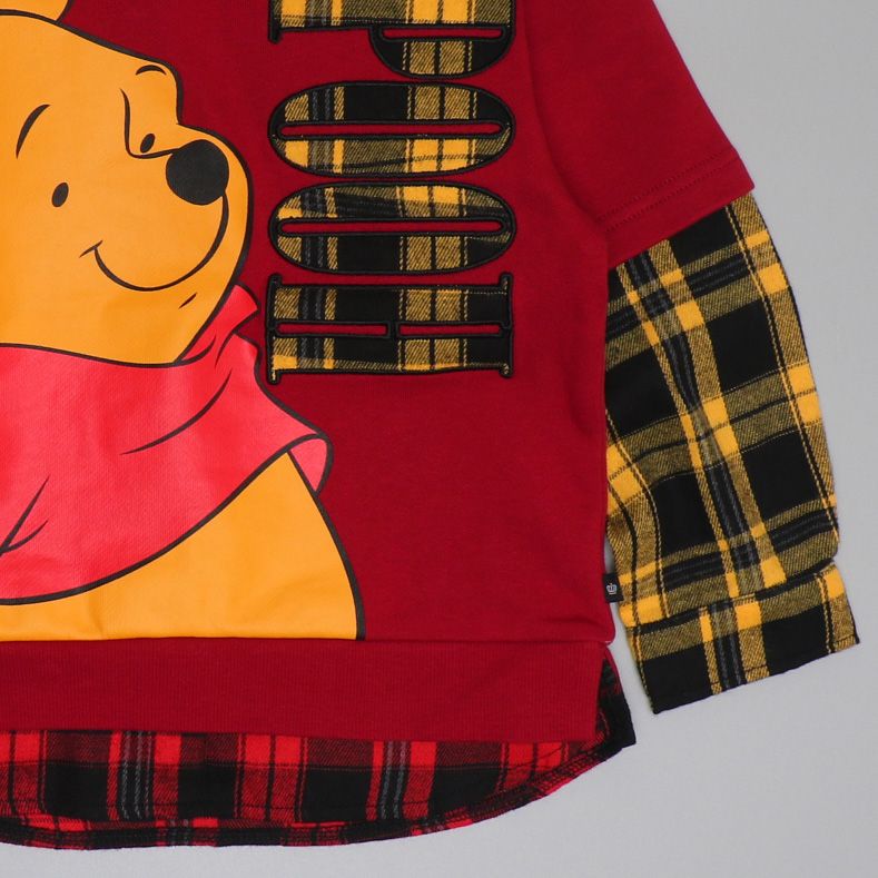 【ベビードール】プー 親子お揃い チェックレイヤードトレーナー 0910K / ベビーサイズ キッズ トップス 長袖 レイヤード風 リンクコーデ ペアルック 親子コーデ 秋冬