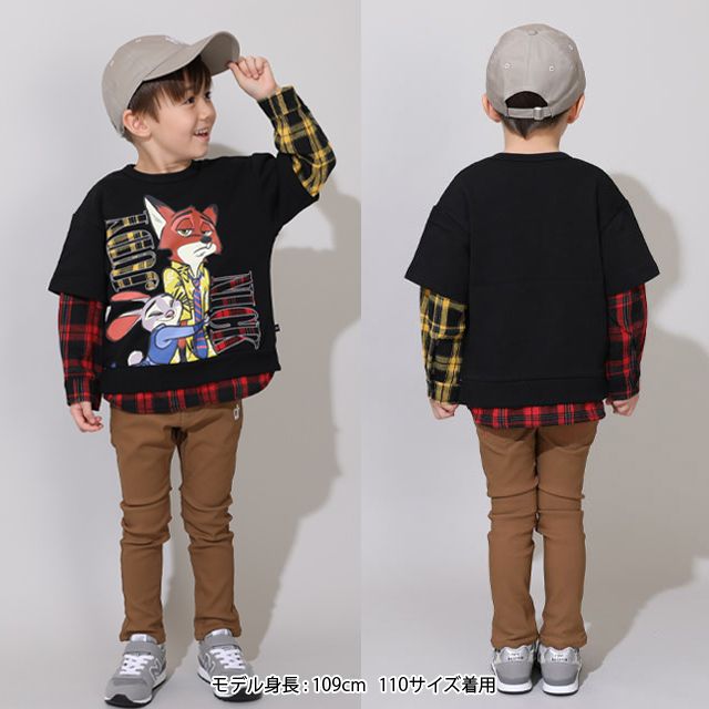 【ベビードール】プー 親子お揃い チェックレイヤードトレーナー 0910K / ベビーサイズ キッズ トップス 長袖 レイヤード風 リンクコーデ ペアルック 親子コーデ 秋冬