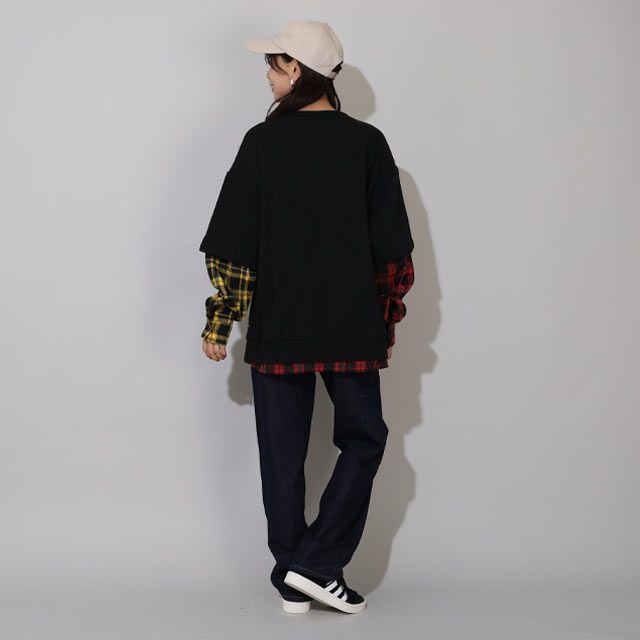 【ベビードール】ズートピア 親子お揃い チェックレイヤードトレーナー 0910A / 大人 ユニセックス 男女兼用 トップス 長袖 レイヤード風 リンクコーデ ペアルック 親子コーデ 秋冬 ジュディ ニック