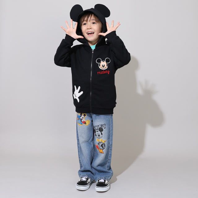 【ベビードール】ミッキー キャラクターサガラワッペンジップパーカー 0912K / ベビーサイズ キッズ トップス 長袖 パーカー 羽織り なりきれる 仮装 コスプレ