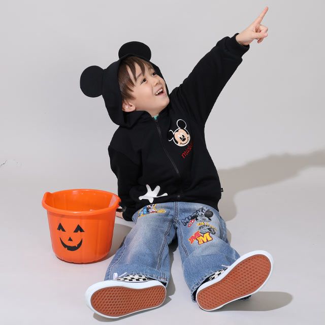 【ベビードール】ミッキー キャラクターサガラワッペンジップパーカー 0912K / ベビーサイズ キッズ トップス 長袖 パーカー 羽織り なりきれる 仮装 コスプレ