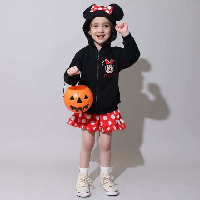 【ベビードール】ミニー キャラクターサガラワッペンジップパーカー 0912K / ベビーサイズ キッズ トップス 長袖 パーカー 羽織り なりきれる 仮装 コスプレ