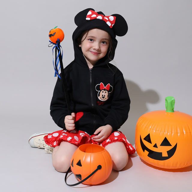 【ベビードール】ミニー キャラクターサガラワッペンジップパーカー 0912K / ベビーサイズ キッズ トップス 長袖 パーカー 羽織り なりきれる 仮装 コスプレ