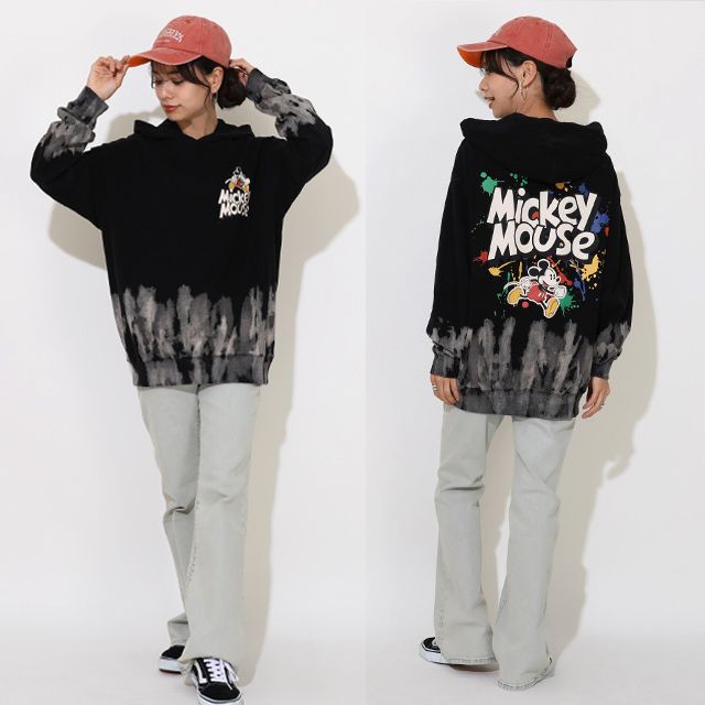 【ベビードール】ミッキー 親子お揃い ブリーチパーカー 0914A / 大人 ユニセックス 男女兼用 リンクコーデ ペアルック 親子コーデ トップス 長袖 フーディー プルオーバー スウェット グランジテイスト 春秋冬
