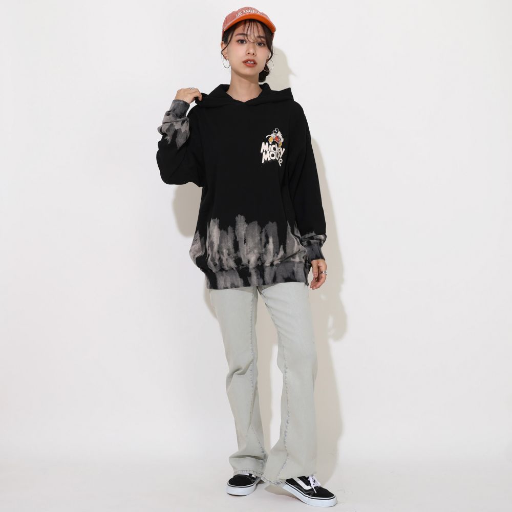 【ベビードール】ミッキー 親子お揃い ブリーチパーカー 0914A / 大人 ユニセックス 男女兼用 リンクコーデ ペアルック 親子コーデ トップス 長袖 フーディー プルオーバー スウェット グランジテイスト 春秋冬