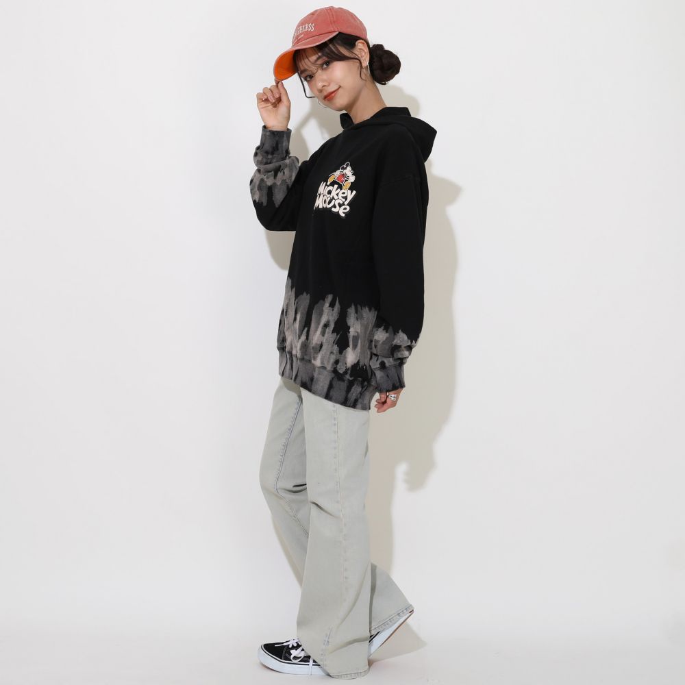 【ベビードール】ミッキー 親子お揃い ブリーチパーカー 0914A / 大人 ユニセックス 男女兼用 リンクコーデ ペアルック 親子コーデ トップス 長袖 フーディー プルオーバー スウェット グランジテイスト 春秋冬