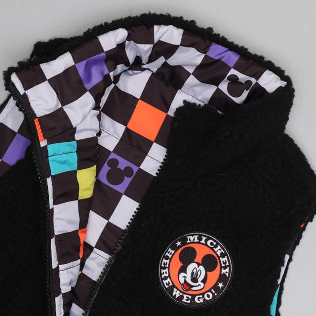 【ベビードール】ミッキー リバーシブル中綿ベスト 0915K / ベビーサイズ キッズ トップス アウター ノースリーブ あったか ボア素材 カラフル 2WAY 防寒