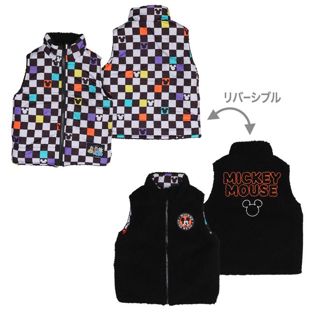 【ベビードール】ミッキー リバーシブル中綿ベスト 0915K / ベビーサイズ キッズ トップス アウター ノースリーブ あったか ボア素材 カラフル 2WAY 防寒