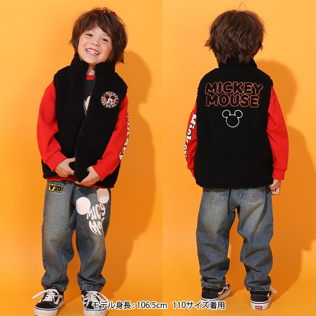 【ベビードール】ミッキー リバーシブル中綿ベスト 0915K / ベビーサイズ キッズ トップス アウター ノースリーブ あったか ボア素材 カラフル 2WAY 防寒