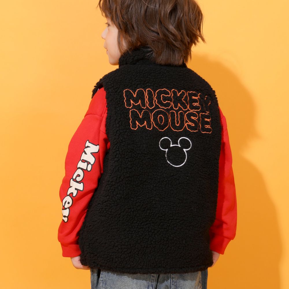 【ベビードール】ミッキー リバーシブル中綿ベスト 0915K / ベビーサイズ キッズ トップス アウター ノースリーブ あったか ボア素材 カラフル 2WAY 防寒