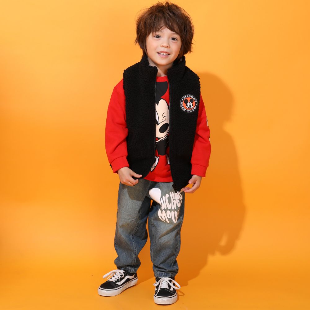 【ベビードール】ミッキー リバーシブル中綿ベスト 0915K / ベビーサイズ キッズ トップス アウター ノースリーブ あったか ボア素材 カラフル 2WAY 防寒