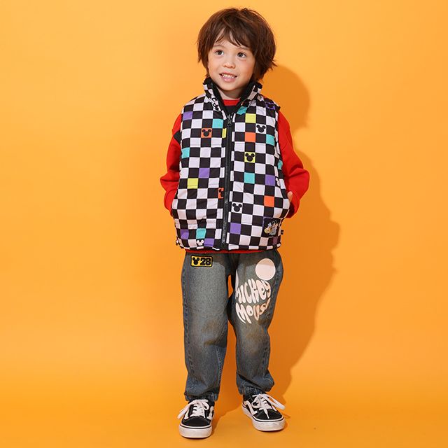 【ベビードール】ミッキー リバーシブル中綿ベスト 0915K / ベビーサイズ キッズ トップス アウター ノースリーブ あったか ボア素材 カラフル 2WAY 防寒