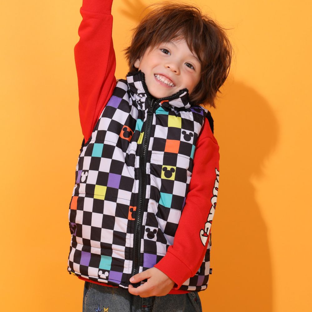 【ベビードール】ミッキー リバーシブル中綿ベスト 0915K / ベビーサイズ キッズ トップス アウター ノースリーブ あったか ボア素材 カラフル 2WAY 防寒