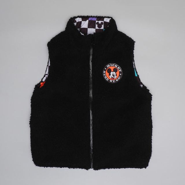 【ベビードール】ミッキー リバーシブル中綿ベスト 0915K / ベビーサイズ キッズ トップス アウター ノースリーブ あったか ボア素材 カラフル 2WAY 防寒