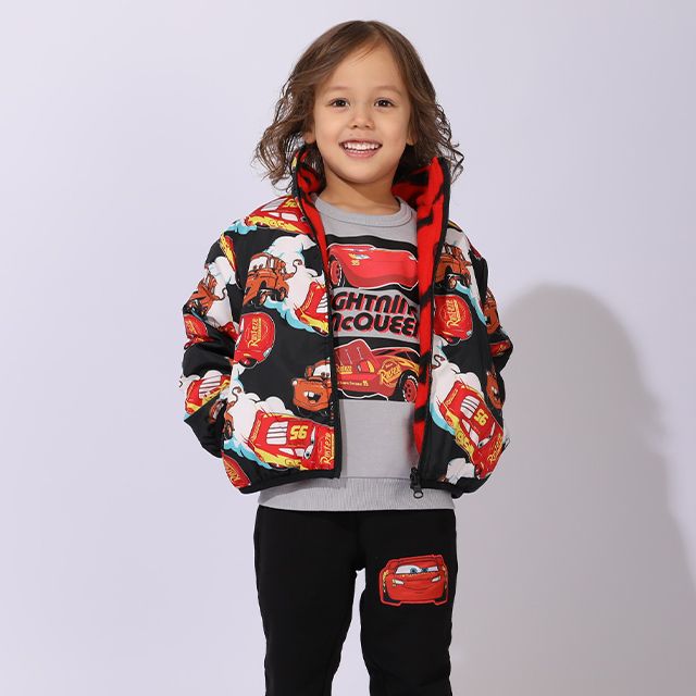 【ベビードール】カーズ リバーシブルアウター 0988K / ベビーサイズ キッズ トップス 長袖 アウター 上着 羽織り ジャケット ブルゾン 中綿 フリース 2Way マックィーン メーター