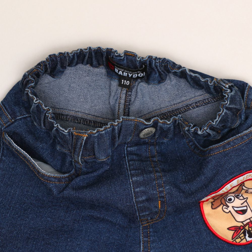 【ベビードール】トイ・ストーリー ストレートデニムロングパンツ 0991K / ベビーサイズ キッズ ボトムス 長ズボン デニム ジーパン ジーンズ ウエスト総ゴム ゴム穴付き ベルトループ フェイクボタン アップリケ