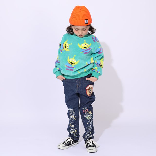 【ベビードール】トイ・ストーリー ストレートデニムロングパンツ 0991K / ベビーサイズ キッズ ボトムス 長ズボン デニム ジーパン ジーンズ ウエスト総ゴム ゴム穴付き ベルトループ フェイクボタン アップリケ