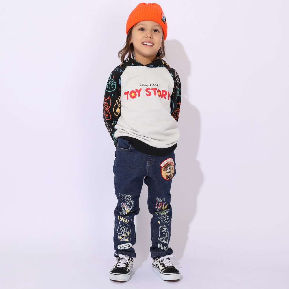 【ベビードール】トイ・ストーリー ストレートデニムロングパンツ 0991K / ベビーサイズ キッズ ボトムス 長ズボン デニム ジーパン ジーンズ ウエスト総ゴム ゴム穴付き ベルトループ フェイクボタン アップリケ