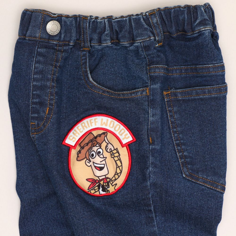 【ベビードール】トイ・ストーリー ストレートデニムロングパンツ 0991K / ベビーサイズ キッズ ボトムス 長ズボン デニム ジーパン ジーンズ ウエスト総ゴム ゴム穴付き ベルトループ フェイクボタン アップリケ