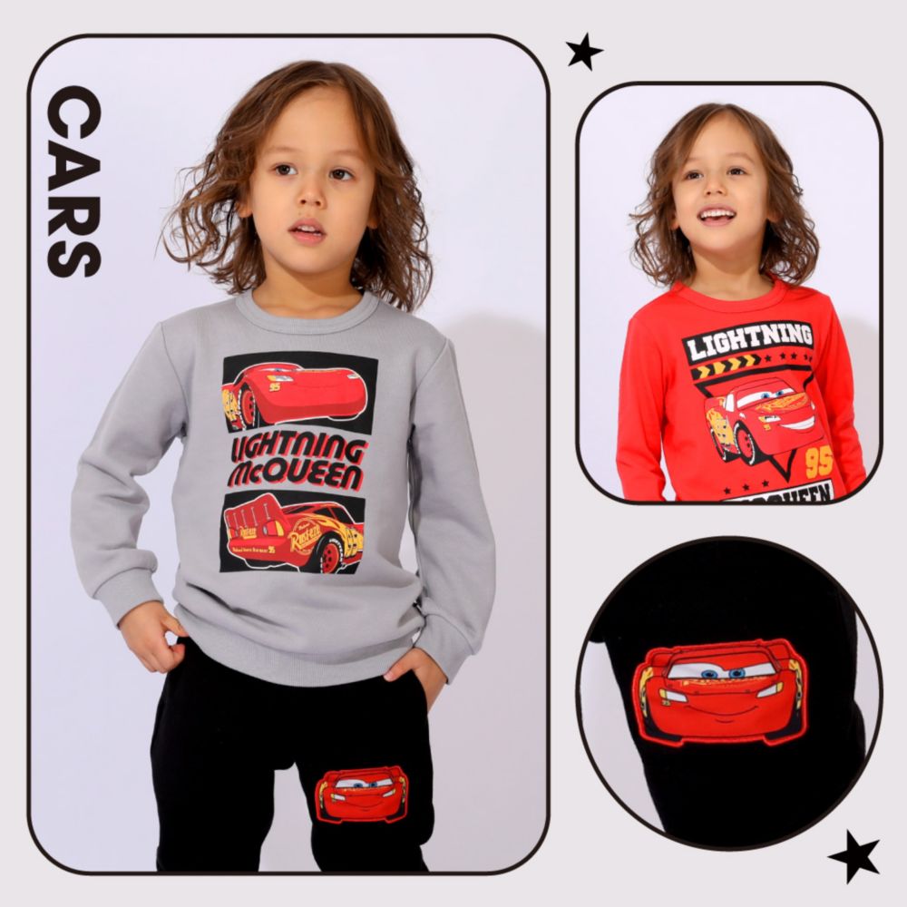 【ベビードール】カーズ キャラクター3点セット 1002K / ベビーサイズ キッズ 長袖 トップス ボトムス トレーナー ロンT 長袖Tシャツ ロングパンツ 長ズボン 春秋冬 福袋 セット商品 お得なセット オリジナルバッグ付き 3点セット トータルコーディネート