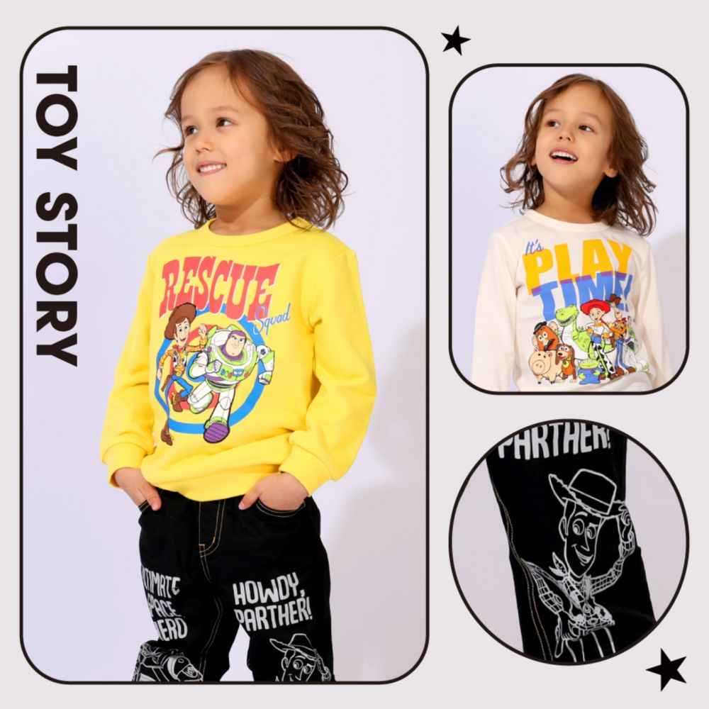 【ベビードール】トイ・ストーリー キャラクター3点セット 1003K / ベビーサイズ キッズ 長袖 トップス ボトムス トレーナー ロンT 長袖Tシャツ ロングパンツ 長ズボン セット商品 オリジナルバッグ付き 3点セット トータルコーディネート スリンキー