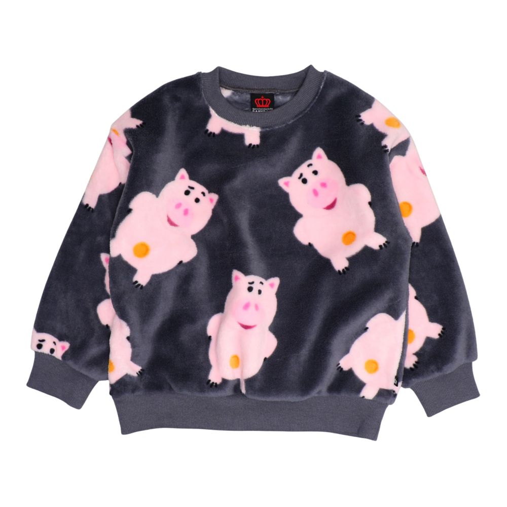 【ベビードール】ハム ボア総柄トレーナー 1004K / ベビーサイズ キッズ トップス 長袖 プルオーバー クルーネック ボア もこもこ あったか かわいい 防寒