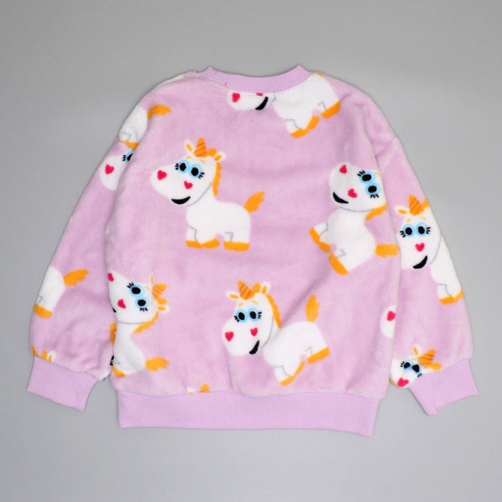 【ベビードール】バターカップ ボア総柄トレーナー 1004K / ベビーサイズ キッズ トップス 長袖 プルオーバー クルーネック ボア もこもこ あったか かわいい 防寒 ユニコーン